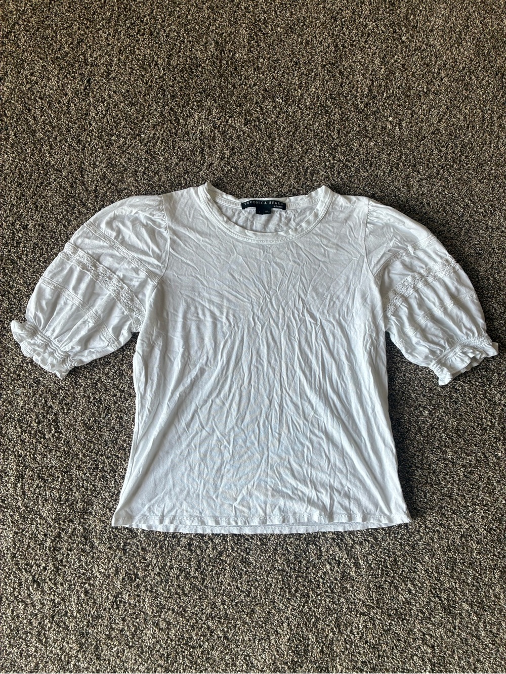 Veronica Beard White Lace Ruffle Sleeve T Shirt Large